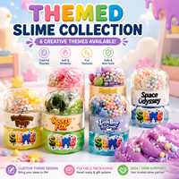 Kit de slime transparent à thème dans un gobelet, 6 styles, additifs de personnages mignons, non toxique, emballage personnalisé avec étiquette pour enfants, OEM ODM, vente en gros