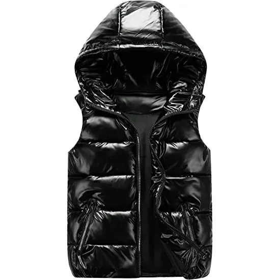 Custom Mens Puffer Vest Lightweight Shiny Water-Resistant Winter Warm Jacket Hoodie Sleeveless Shiny Coats
