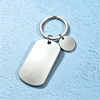 Porte-clés double étiquette en acier inoxydable sablé Ywyougang, avec plaque d'identification et breloque ronde vierge pour gravure laser DIY, cadeau