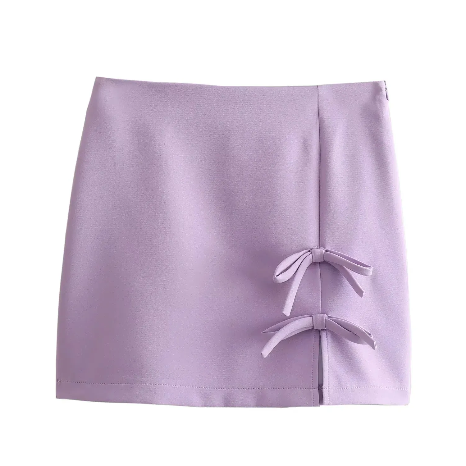 Front lace up side slit purple color zipper fly casual fashion mini skirt for women