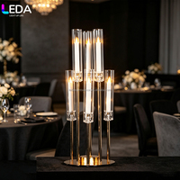 Candélabre en cristal à 5 têtes LEDA Luxury Gold, centre de table pour mariage, porte-bougie LED pour mariage, banquet, événement, fête, décoration