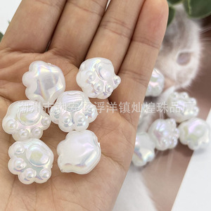 Perles acryliques en forme de patte de chat, blanc irisé, pour la fabrication de bijoux, accessoires de bricolage, trou droit, forme de dessin animé - Product Image 3