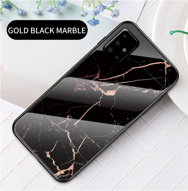 Luxus Marmor Anti-Herbst Stoßfest Zurück Gehärtetem Glas Abdeckung Für Samsung A51 A71 Telefon Fall