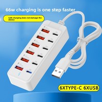 Hub d'extension PVC 12 ports (6 USB, 6 Type-C) 66W PD, station d'accueil pour charge et transmission de données vers prise de chargeur de batterie externe