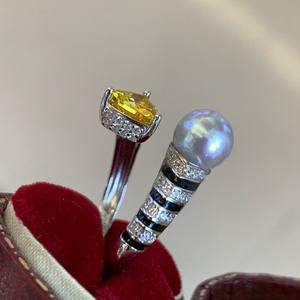 Antique 6mm Pure Silver Linen <b>Ring</b> with Gemstone Strong Light & Modern Art Texture Genuine <b>Pearl</b> <b>Rings</b> with Slight Flaw - Product Image 2