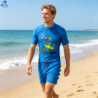 Ensemble de bain unisexe grande taille Phayon pour l'été, protection UPF 50+, séchage rapide, imprimé Surf & Roar, lettres/unis, manches courtes, taille élastique avec cordon de serrage