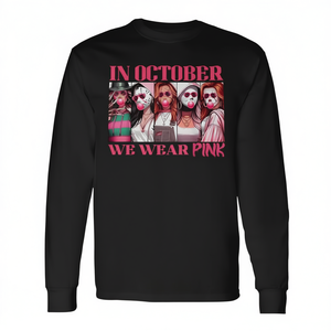 En octubre usamos camisetas rosas de manga larga unisex de algodón ecológico para la concienciación sobre el cáncer de mama. - Product Image 2