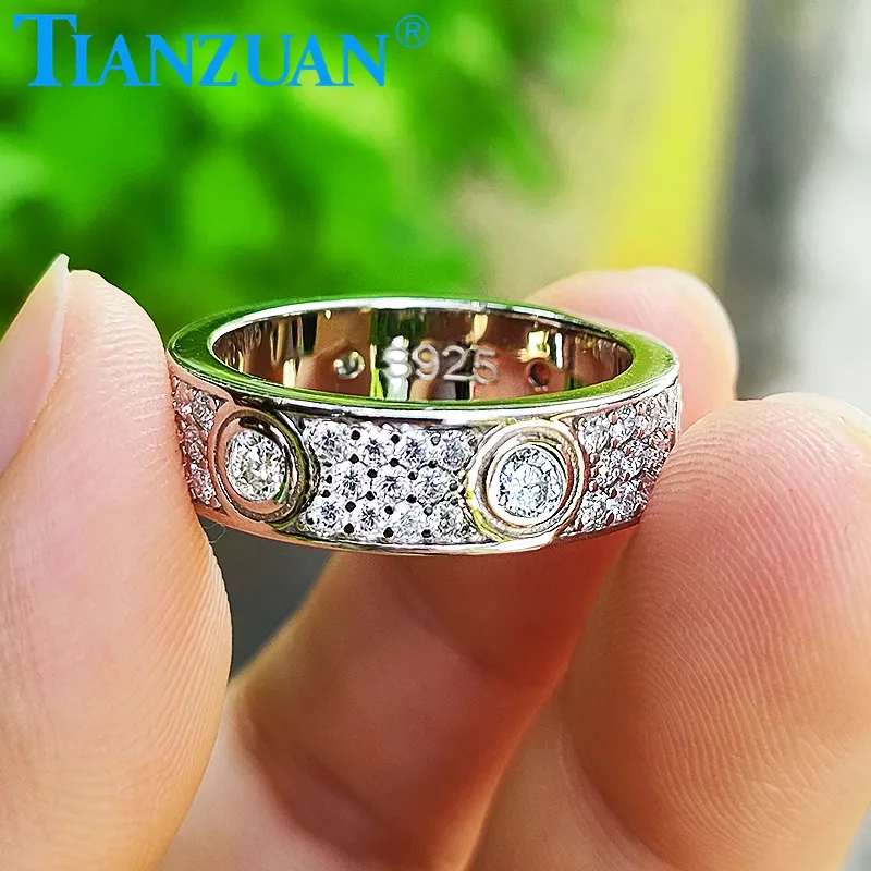 Anéis de prata sólida 925, clássico, amor, três linhas de luxo, anel de moissanite, diamante, casamento, noivado, anel, senhoras e homens
