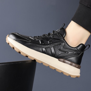 รองเท้าผ้าใบผู้ชายทรง Chunky หนัง พื้นหนา บุโฟม EVA พื้นรองเท้าด้านนอกยาง พื้นเตี้ย สไตล์ลำลอง - Product Image 4