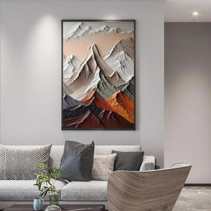 3D Textured Impasto Mountain Landscape Painting in Earthy Tones <b>Framed</b> Wall Art Handmade <b>Large</b> Minimalist Oil Painting - Product Image 1
