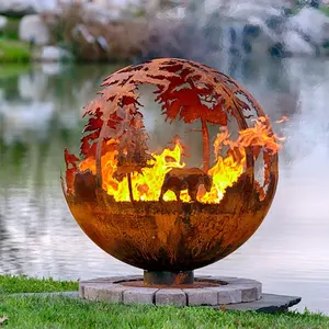 JH-Mech Custom 900mm Custom Artwork Burner Patio sferico Outdoor Wildlife Fire Pits sfera