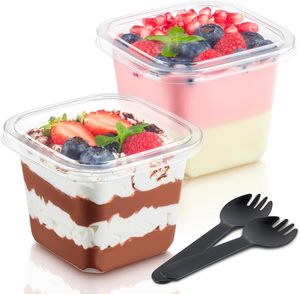 Nuevos Vasos Desechables para Postres de 24oz, Grado Alimenticio, de Plástico PET Reciclado, para Helado, Yogur, Sándwiches, con Tapa y Cuchara - Product Image 1