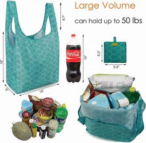 Bolsa de Compras Ecológica Ligera de Tafetán de Poliéster Impermeable, Bolsa de Supermercado Plegable Resistente para Empacar Alimentos - Product Image 3
