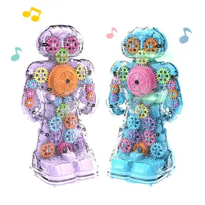 로봇 키트 어린이 교육 범프 이동 장난감 걷는 빛 음악 투명 전기 기어 로봇 장난감