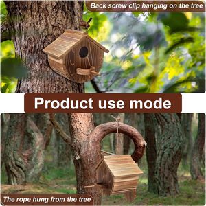 Nid d'oiseau en bois Mangeoire à oiseaux suspendue Maison d'oiseau de jardin extérieur - Product Image 5