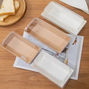 Venta al por mayor cajas de panadería desechables caja de sándwich para llevar con tapa transparente cajas de pastel de papel de gama alta a granel