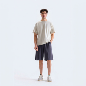 Pantalones Cortos Bermuda Plisados de Color Sólido para Hombre, Cintura Media Elástica, Estilo Casual, Tejido de Algodón Transpirable de Secado Rápido con Cierre de Cremallera - Product Image 1