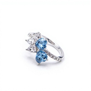 Anillo de Boda de Plata de Ley 925 con Baño de Rodio y Topacio Azul de Londres Natural con Corte Corazón, Venta al por Mayor de Fábrica, Regalo para Mujer, Uso Diario - Product Image 4
