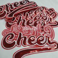 Fer en gros sur rouge et blanc Cheer Sequin Patch paillettes paillettes lettre appliques patchs pour Sport Cheerleading