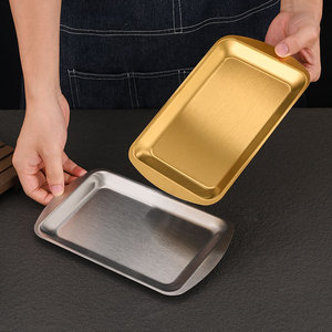 Plateau rectangulaire en acier inoxydable style coréen, couleur or, plateau de barbecue, plateau de service pour légumes, fond plat, plat peu profond - Product Image 3