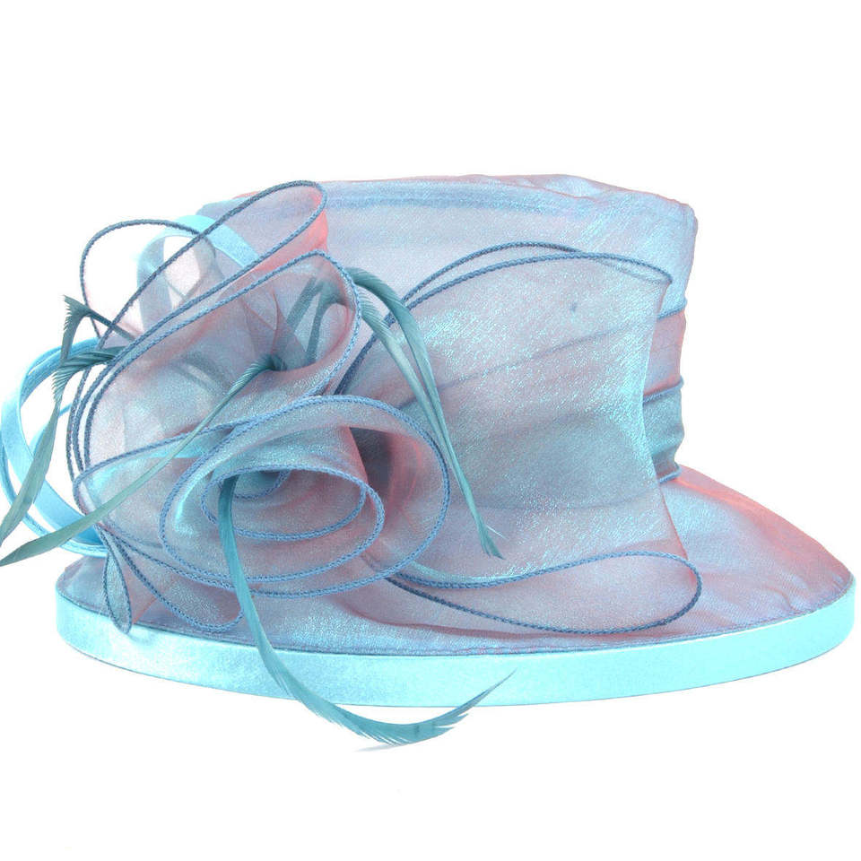 Best Selling Organza Hat Fascinator Hat For Women Floral Fashion Church Hat Beach Protective Peacock Blue