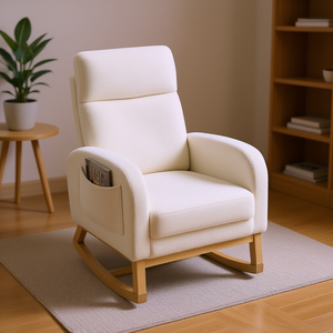 Sillón Mecedora Moderno Welike con Respaldo Alto, Patas de Madera Blancas, Sillón para Sala de Estar con Bolsillos Laterales - Product Image 2