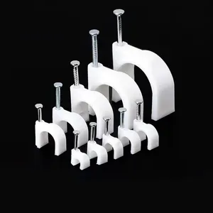 Factory Price Flat Electric PE Round Steel Wire Cable Clips Wall Nails Clip / Hook CC-908 Adhesive Cable Wire Clip Size