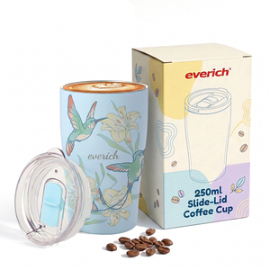 Gobelet à café de 250 ml avec plaque de service mobile, bec verseur et bouchon, isolation sous vide à double paroi, compatible porte-gobelet - Product Image 2