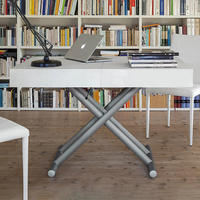 Table basse relevable hydraulique sur mesure, convertible en bureau de salle à manger, plateau en bois, base en métal en forme de X, pliable, mobilier moderne