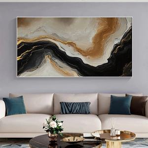 Pintura Contemporánea al Óleo con Textura, Arte en Lienzo, Ondas Abstractas en Dorado y Negro, Decoración de Pared para Hogar y Galería - Product Image 6