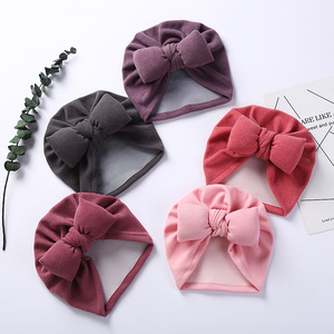Chapeau turban en coton de couleur unie pour nourrissons de 3 à 12 mois Bonnet d'hôpital pour bébé Bonne élasticité Seau à nœud papillon pour l'été et l'hiver - Product Image 4