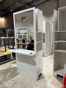 Hair Salon Styling Station Barber Mirror Cabinet with Lockable Storage Cabinets &amp; Side <strong>Tray</strong> Salon Furniture for Barbershop - Product Image 5