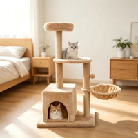 Arbre à chat en sisal minimaliste personnalisable de luxe à 4 niveaux avec poteaux à gratter, tissu en peluche moderne et écologique, condo et lit pour chat