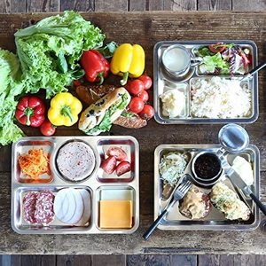Service de table divisé en acier inoxydable 304, 4 compartiments, plateau à <span class=keywords><strong>repas</strong></span>, boîte à Lunch pour enfants, assiette de fruits avec couvercle - Product Image 6