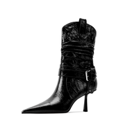Bottes en cuir véritable pour l'automne/hiver, sexy et tendance, à bout pointu, talons hauts et fins, fermeture éclair, doublure en peau de mouton, coupe ample