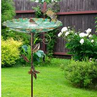 Baño para Pájaros para Exteriores, Baño para Pájaros Vintage Independiente de 42 Pulgadas para Exteriores, Comederos Dobles de Metal para Pájaros