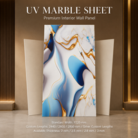 Panneau mural décoratif en PVC brillant MORLENX, motif abstrait bleu, blanc et or, effet marbre UV, pour décoration intérieure de luxe