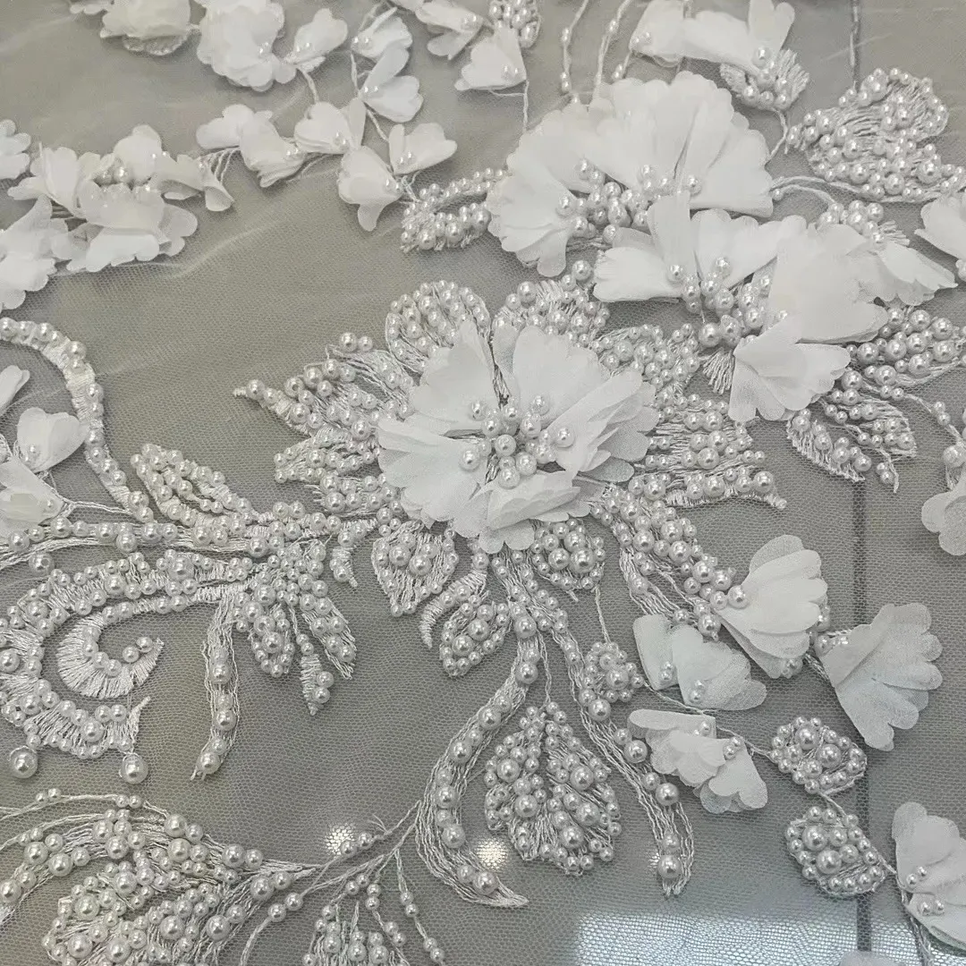 2023 haute couture dentelle de mariée incrustée de perles perles fleur design tissu