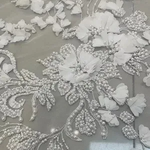2023 haute couture laço nupcial incrustado pérolas contas flor design tecido