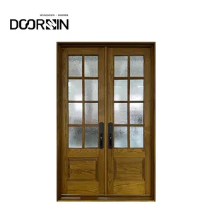 American Style Contemporary Solid Wood Entry Main Entrance Double Glass Front Doors Exterior Main French Door For House