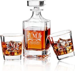 Ensemble de carafe à bourbon vierge avec 2 verres à whisky, carafe carrée de 25 oz et coffret cadeau en bois - Product Image 1