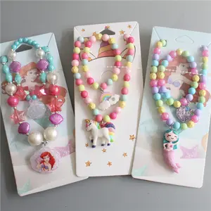 Großhandel schmuck set kinder hause-Aiyisi Little Kids Princess 2Pcs Sets Resin Plastic Mermaid Shell Unicorn Necklaces Bracelets