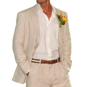 Costume d'été en lin pour homme, 2 pièces, plage, mariage, marié, smoking, italien, 2022