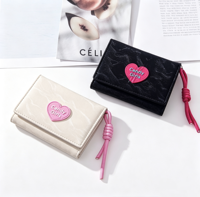 Dompet Lipat Kulit PU Pola Hati Warna Permen, Tempat Kartu Multi-Fungsi, Dompet Pendek Ringan Wanita, Tas Kartu Pelajar