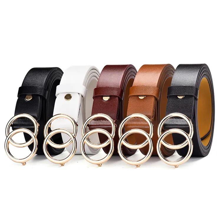 High Quality Western Design Alloy Buckle Belt, Double Round Buckle Jeans Leather Belts For Women