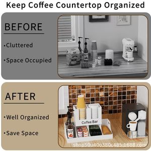 Organizador de Café de 2 Niveles, Estante de Almacenamiento de Escritorio, Estación de Café Multifuncional de Madera de Bambú - Product Image 3