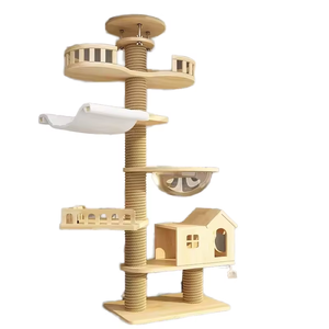 Katı ahşap Premium 4-Level ayarlanabilir kedi ağacı kalınlaşmış PVC Modern lüks tasarım su geçirmez tüm sezon büyük cins Maine kedi - Product Image 3