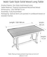 Ensemble de table à manger longue en bois massif, design moderne minimaliste, fabrication artisanale, finition naturelle écologique, forme rectangulaire, stable