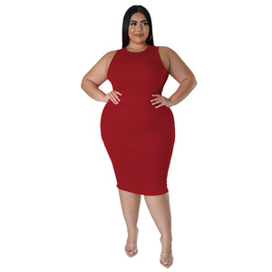 N7798 moda <span class=keywords><strong>donna</strong></span> <span class=keywords><strong>taglie</strong></span> forti europee e americane Casual tinta unita primavera estate nuovo abito senza maniche - Product Image 5