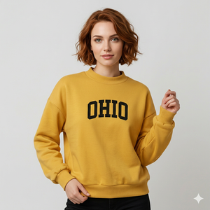 Hot Sale Women Crew Neck Sweatshirt Ohio Letter Print Knitted 100% Cotton Regular Fit <b>Raglan</b> Sleeves Autumn Winter Wear <b>Tops</b> - Product Image 3